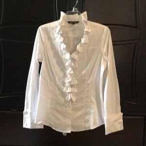 White ruffled blouse button down shirt Express